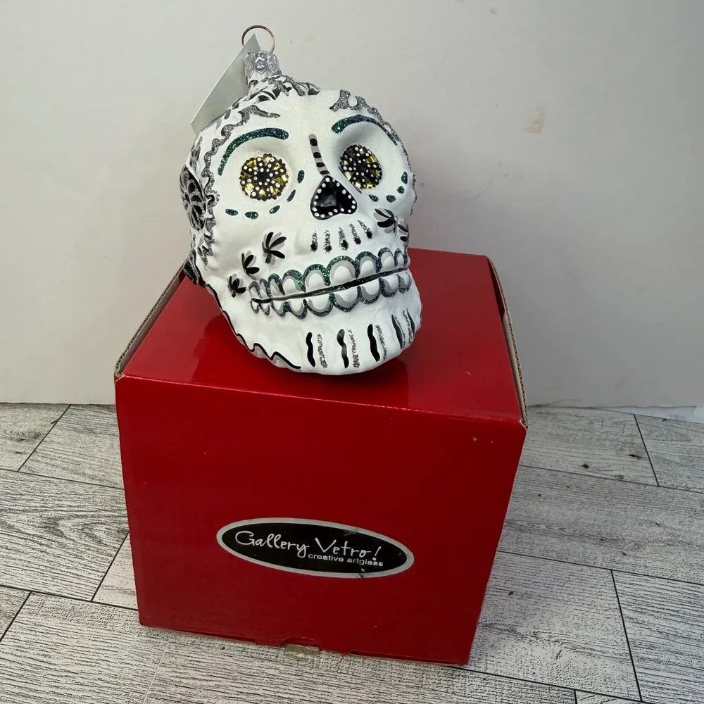 Gallery Vetro Sugar Skull Glass Ornament Hand Painted Poland Day of the Dead